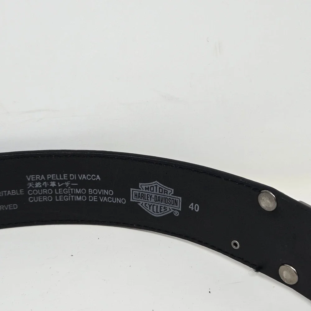 Harley-Davidson Mens Black Leather Studded Metal Logo Belt 99465-10VM Size 40